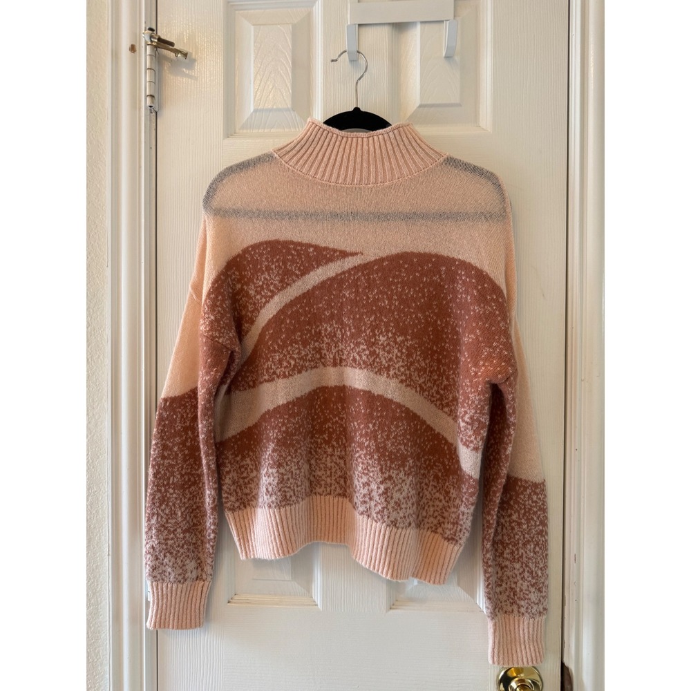 FRNCH Paris Cropped Mock Neck Sweater Small Abstract Knit Wool Mohair Blend